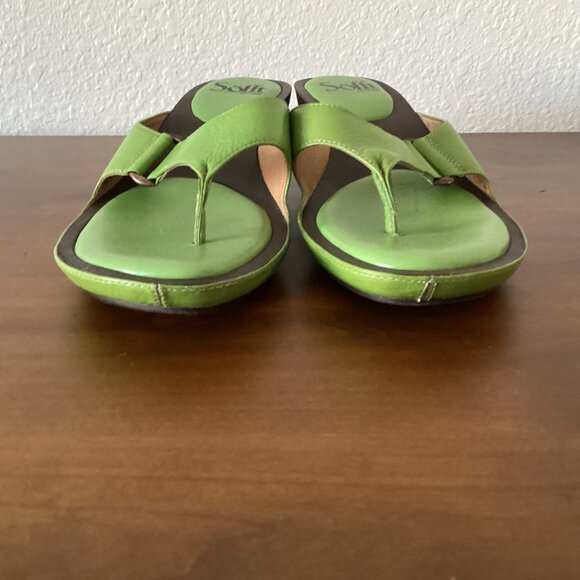 Soft Vintage Green Soft Leather Thong Wedge Sandals Size 8 - Picture 4 of 7